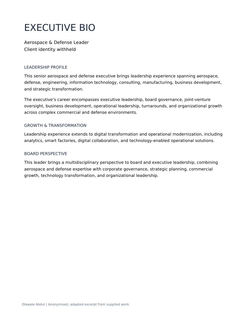 Executive Bio anonymised document excerpt