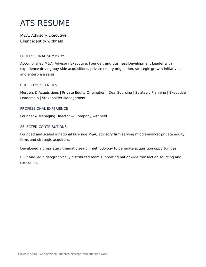 ATS Resume anonymised document excerpt